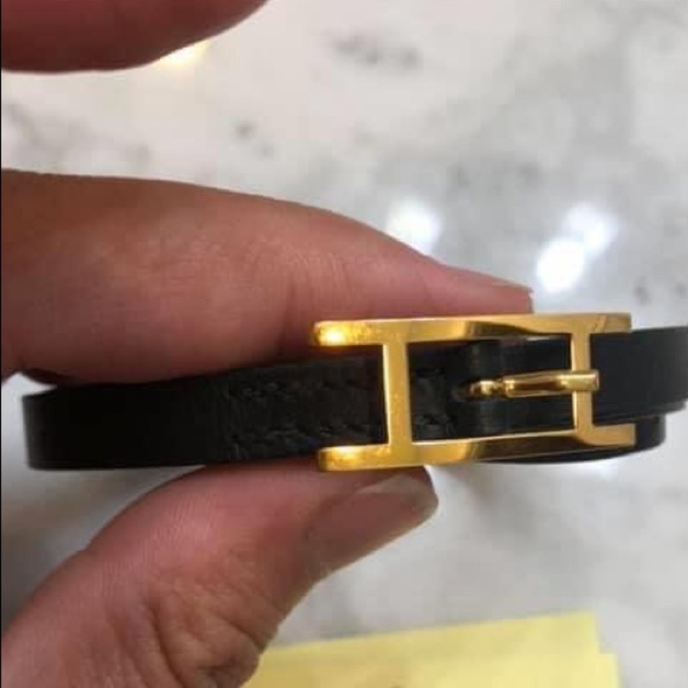 Hermes Hapi Leather Black and Gold bracelet